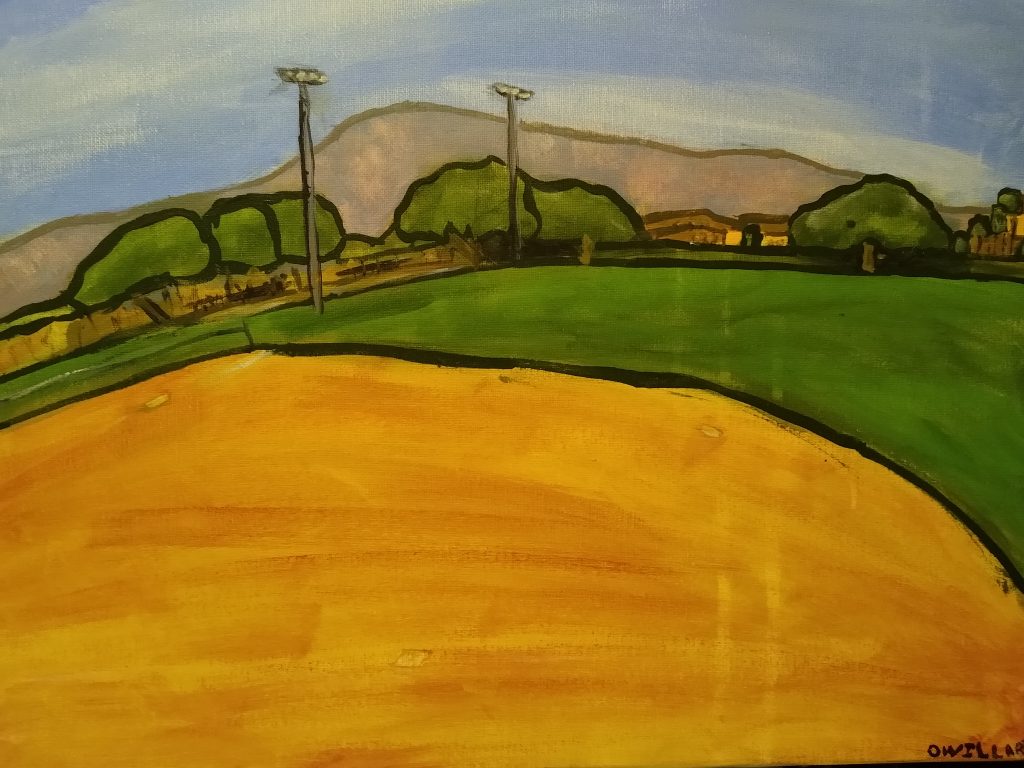 landscape painting of softball field by Oscar Will