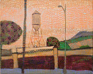 dot painting of water tower and street in Burbank by Oscar Will