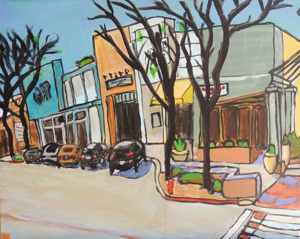 cityscape painting downtown burbank street shops